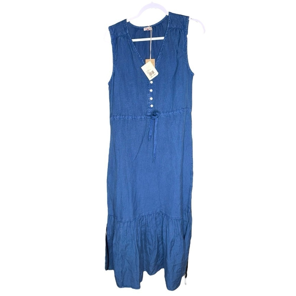 Faherty Ojai Linen Tencel Denim Midi Dress NWT Small Western Prairie Cottagecore - Picture 6 of 15